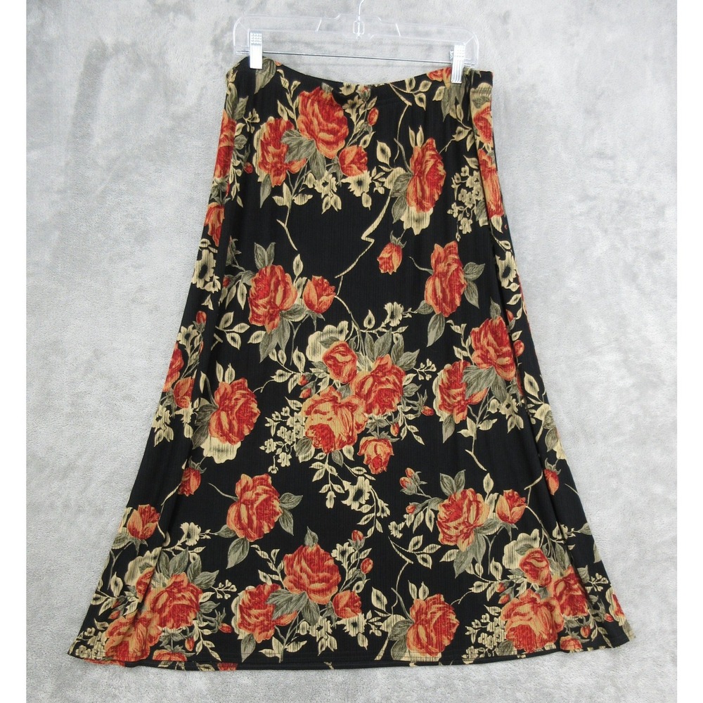 Coldwater Creek Skirt Womens Size XL Petite Floral Crinkle Pull On Modest Boho